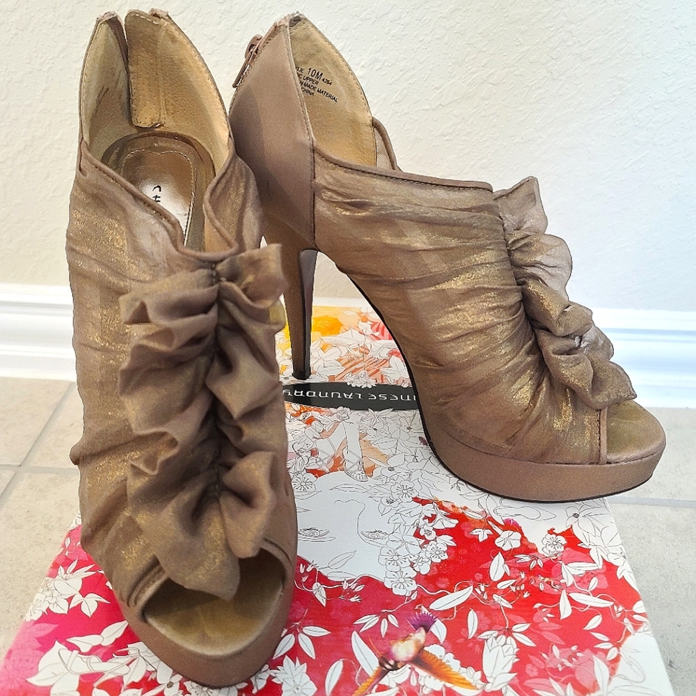 "Haylie" chiffon ruffle heels by Chinese Laundry